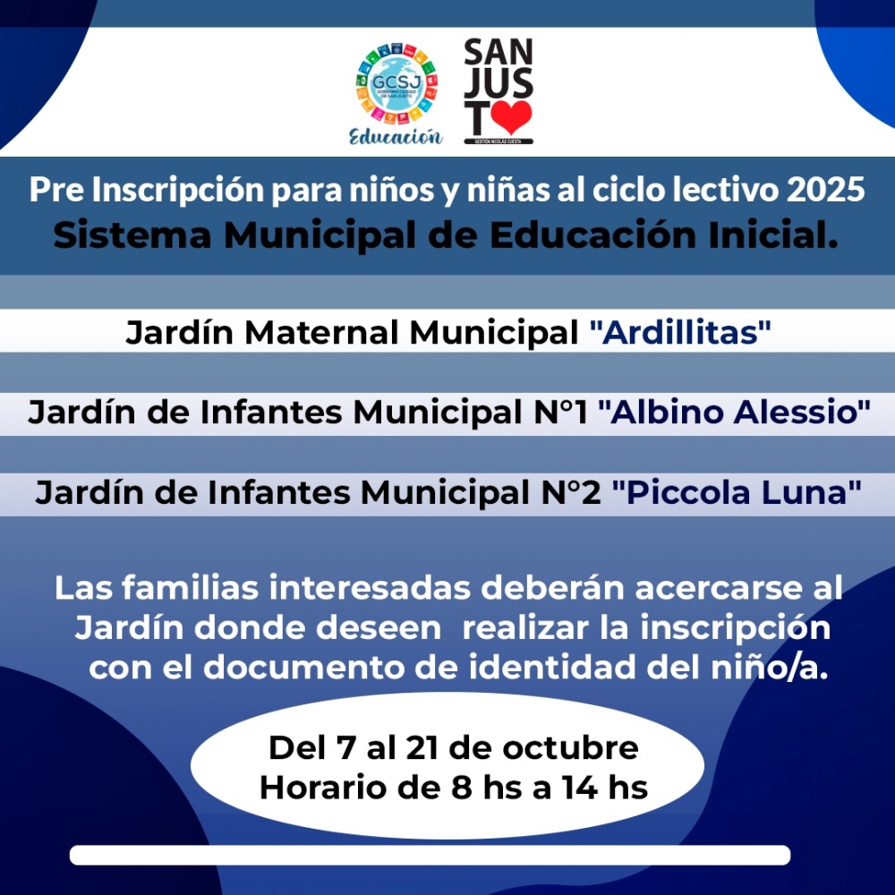 PRE INSCRIPCIÓN PARA NIÑOS Y NIÑAS AL CICLO LECTIVO 2025.