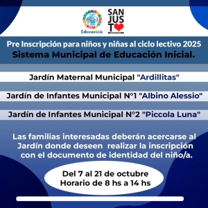 PRE INSCRIPCIÓN PARA NIÑOS Y NIÑAS AL CICLO LECTIVO 2025.